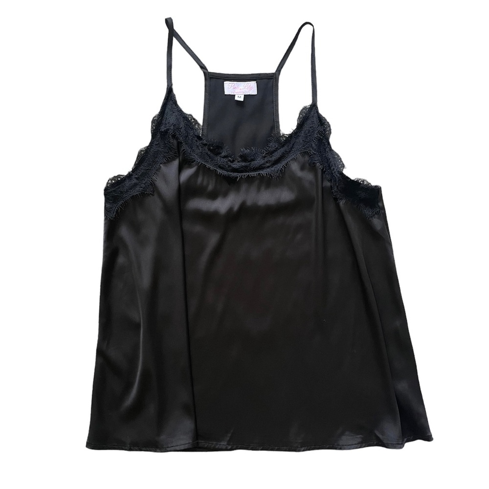 Pink Lily Black Lace Satin Tank- M